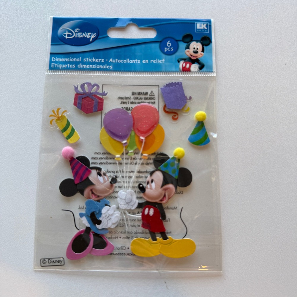 Disney Mickey Mouse Birthday Dimensional Stickers 6pc EK Success DSMMB New